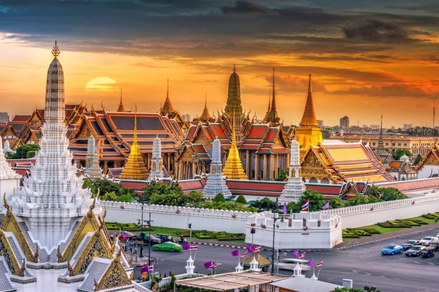 Grand palace and Wat phra keaw at sunset bangkok, Thailand